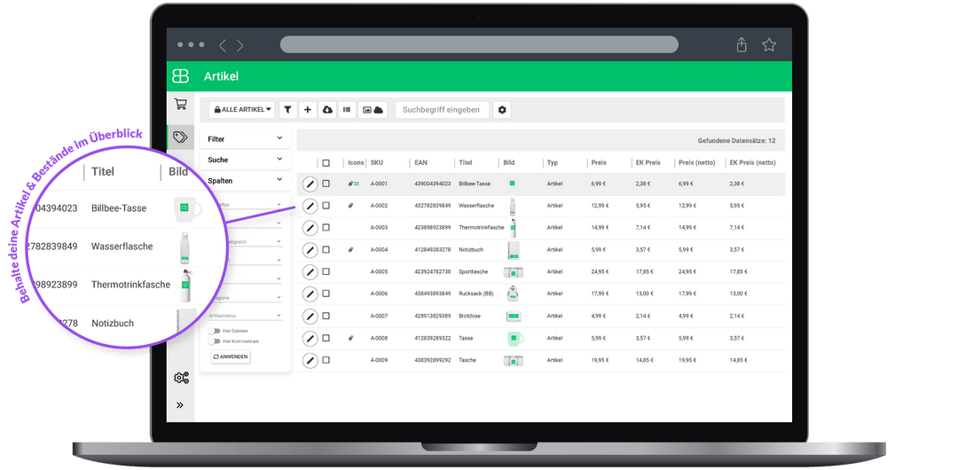 billbee einrichtungsservice – artikelansicht screenshot