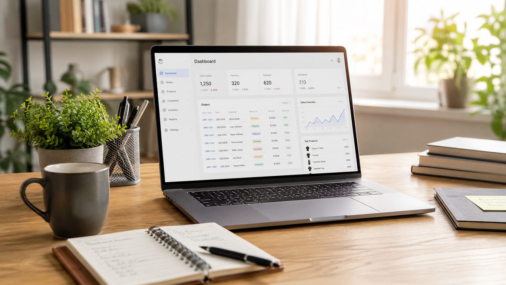 e-commerce dashboard auf einem laptop – warenwirtschaft und onlineshop eingerichtet
